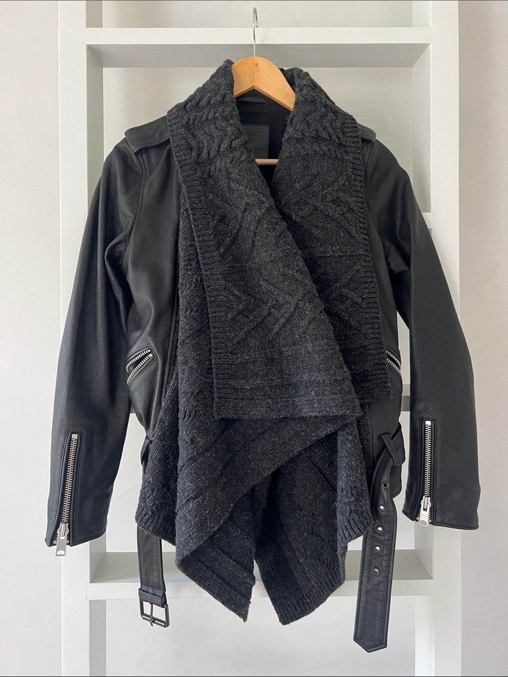 All Saints Wrap Cable Knit Biker Jacket